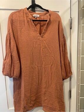 Michael Stars Rust Textured Long Sleeve Mini Dress / Tunic sz XL